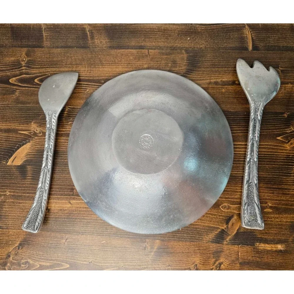 Wilton Armetale William & Mary Metal Salad Serving Bowl w/Fork‎ and Spoon Floral
